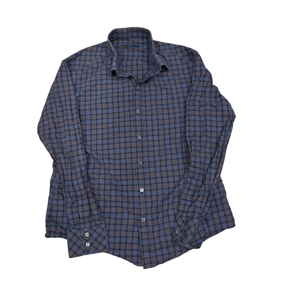 Zachary Prell Mens Large Plaid Button Down Shirt Purple Blue Long Sleeve L